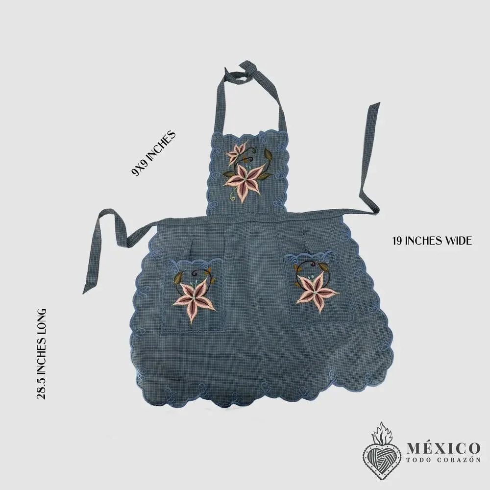 Mexican Embroidered Bib Apron for Women – Multicolor with Floral Design